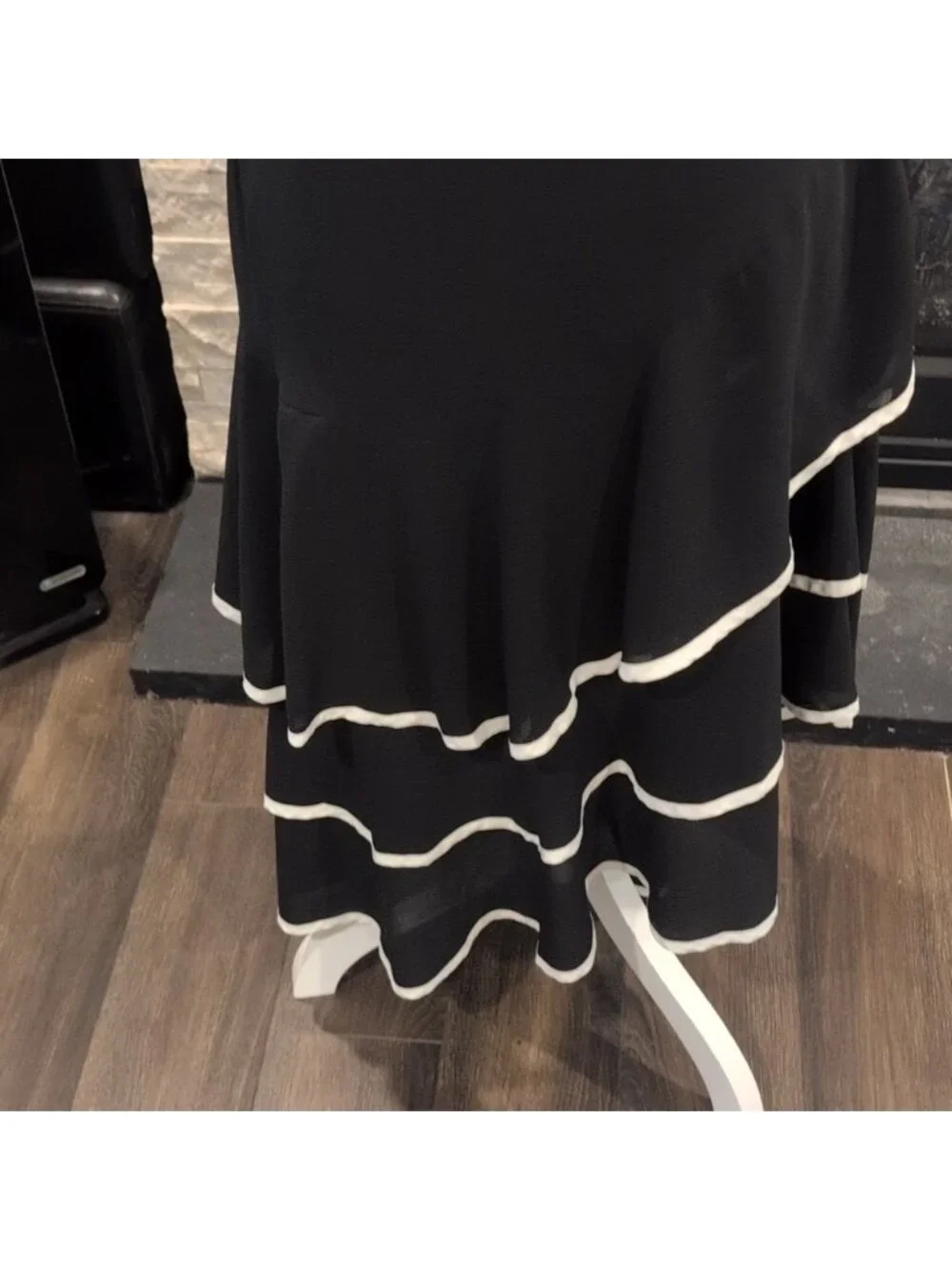 Citrine Sleeveless Black With White Trim With Layered Ruffled Salsa Style Dress